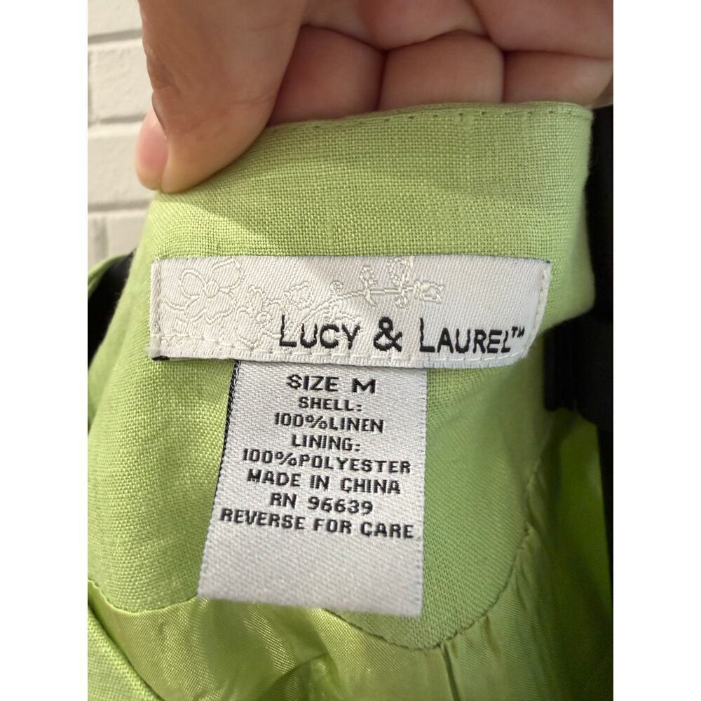Pistachio Green Linen Jacket Women M Statement Button Artsy Lagenlook - Picture 3 of 5